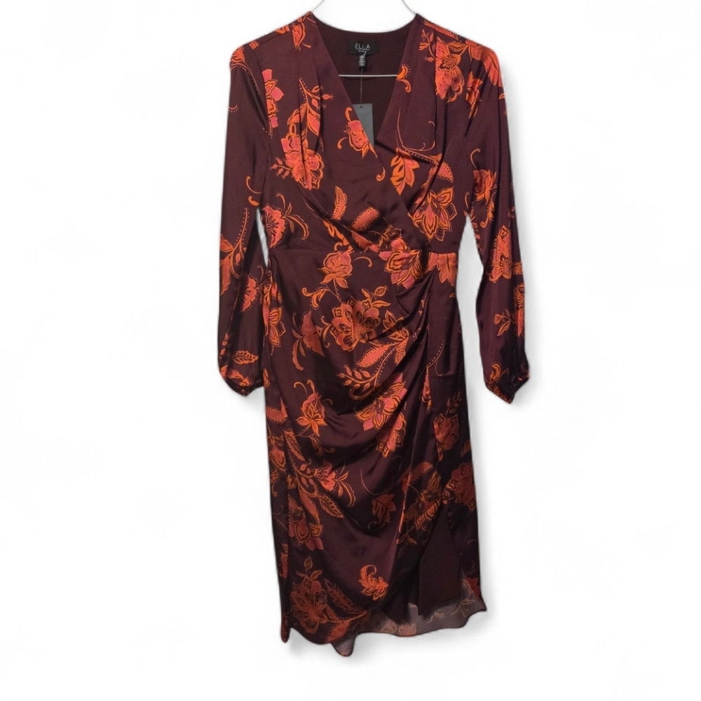 Rafaella Burgundy and Orange Floral Long Sleeve Dress